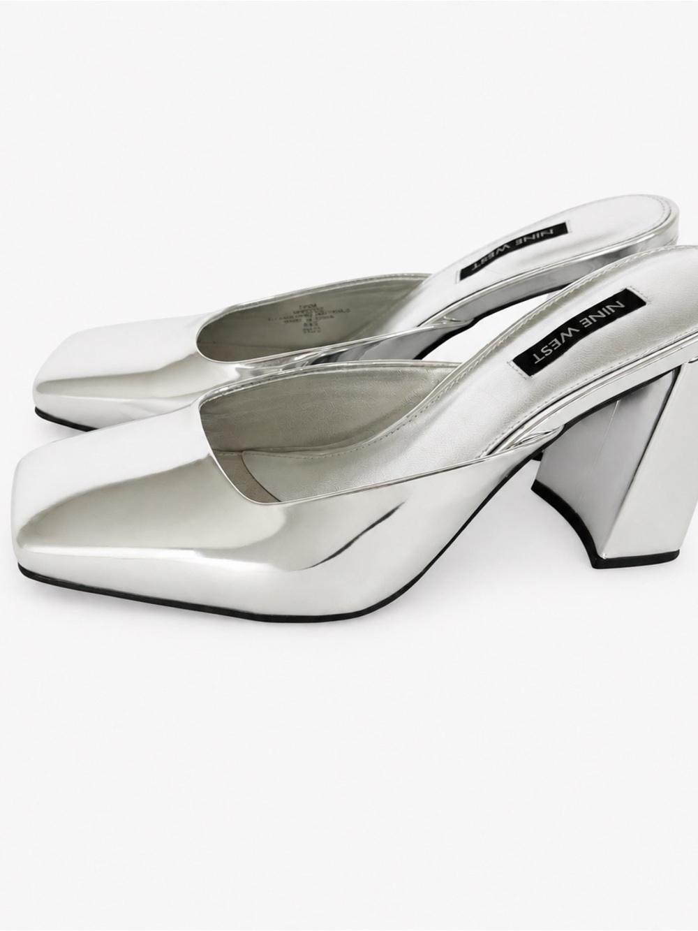 Vintage Y2K Metallic Silver Chunky Party Block Heels Square Toe 2000s
